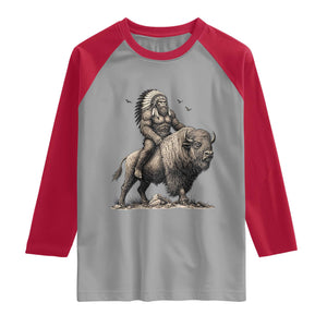 Funny Bigfoot Buffalo Rider Raglan Shirt Native Inspired Heritage Graphic