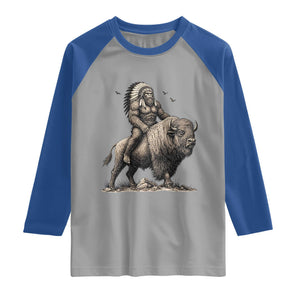 Funny Bigfoot Buffalo Rider Raglan Shirt Native Inspired Heritage Graphic