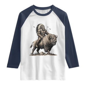 Funny Bigfoot Buffalo Rider Raglan Shirt Native Inspired Heritage Graphic