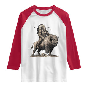 Funny Bigfoot Buffalo Rider Raglan Shirt Native Inspired Heritage Graphic