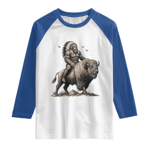 Funny Bigfoot Buffalo Rider Raglan Shirt Native Inspired Heritage Graphic