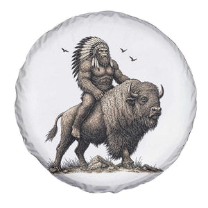 Funny Bigfoot Buffalo Rider Spare Tire Cover Native Inspired Heritage Graphic
