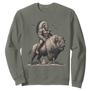 Funny Bigfoot Buffalo Rider Sweatshirt Native Inspired Heritage Graphic