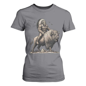 Funny Bigfoot Buffalo Rider T Shirt For Women Native Inspired Heritage Graphic TS12 Charcoal Print Your Wear