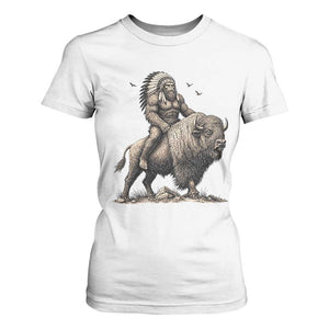 Funny Bigfoot Buffalo Rider T Shirt For Women Native Inspired Heritage Graphic TS12 White Print Your Wear