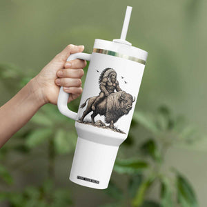 Funny Bigfoot Buffalo Rider Tumbler With Handle Native Inspired Heritage Graphic