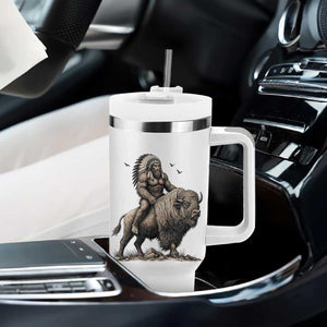 Funny Bigfoot Buffalo Rider Tumbler With Handle Native Inspired Heritage Graphic