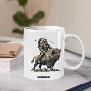 Funny Bigfoot Buffalo Rider Coffee Mug Native Inspired Heritage Graphic