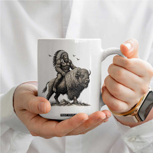 Funny Bigfoot Buffalo Rider Coffee Mug Native Inspired Heritage Graphic