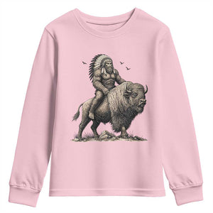 Funny Bigfoot Buffalo Rider Youth Sweatshirt Native Inspired Heritage Graphic
