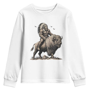 Funny Bigfoot Buffalo Rider Youth Sweatshirt Native Inspired Heritage Graphic