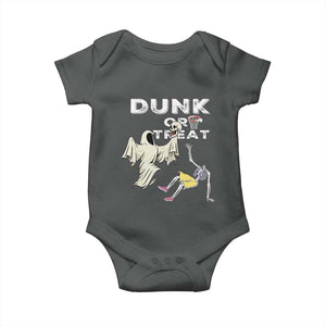 Halloween Dunk Or Treat Baby Onesie Funny Skeleton And Ghost Playing Basketball TS12 Dark Heather Print Your Wear