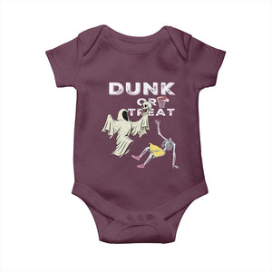 Halloween Dunk Or Treat Baby Onesie Funny Skeleton And Ghost Playing Basketball TS12 Maroon Print Your Wear