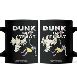 Halloween Dunk Or Treat Coffee Mug Funny Skeleton And Ghost Playing Basketball TS12 Black Print Your Wear