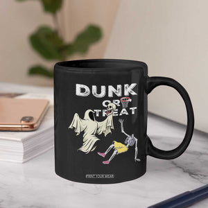 Halloween Dunk Or Treat Coffee Mug Funny Skeleton And Ghost Playing Basketball TS12 Print Your Wear