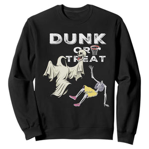 Halloween Dunk Or Treat Sweatshirt Funny Skeleton And Ghost Playing Basketball TS12 Black Print Your Wear
