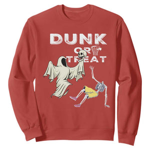 Halloween Dunk Or Treat Sweatshirt Funny Skeleton And Ghost Playing Basketball TS12 Red Print Your Wear