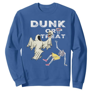 Halloween Dunk Or Treat Sweatshirt Funny Skeleton And Ghost Playing Basketball TS12 Royal Blue Print Your Wear