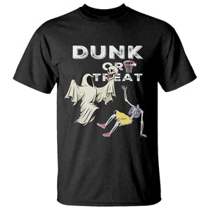 Halloween Dunk Or Treat T Shirt Funny Skeleton And Ghost Playing Basketball TS12 Black Print Your Wear