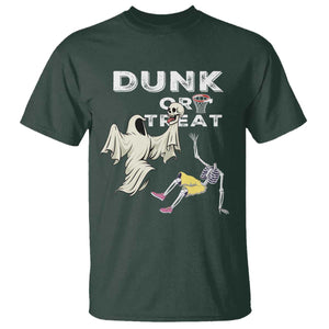 Halloween Dunk Or Treat T Shirt Funny Skeleton And Ghost Playing Basketball TS12 Dark Forest Green Print Your Wear