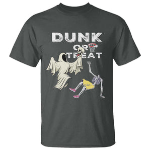 Halloween Dunk Or Treat T Shirt Funny Skeleton And Ghost Playing Basketball TS12 Dark Heather Print Your Wear