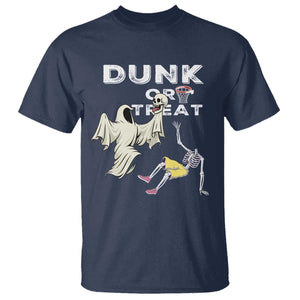 Halloween Dunk Or Treat T Shirt Funny Skeleton And Ghost Playing Basketball TS12 Navy Print Your Wear
