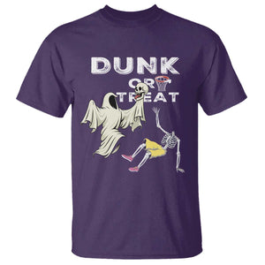 Halloween Dunk Or Treat T Shirt Funny Skeleton And Ghost Playing Basketball TS12 Purple Print Your Wear