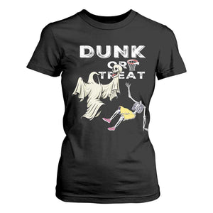 Halloween Dunk Or Treat T Shirt For Women Funny Skeleton And Ghost Playing Basketball TS12 Black Print Your Wear