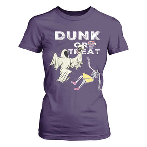 Halloween Dunk Or Treat T Shirt For Women Funny Skeleton And Ghost Playing Basketball TS12 Purple Print Your Wear