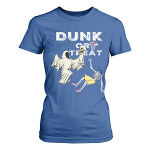 Halloween Dunk Or Treat T Shirt For Women Funny Skeleton And Ghost Playing Basketball TS12 Royal Blue Print Your Wear