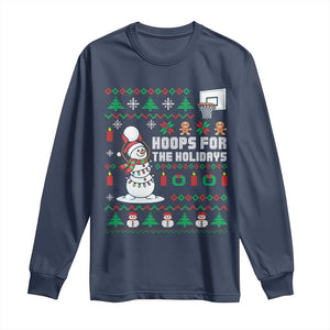 Funny Christmas Basketball Snowmen Long Sleeve Shirt Hoops For The Holidays Ugly Sweater TS12 Navy Print Your Wear