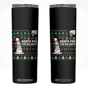 Funny Christmas Basketball Snowmen Skinny Tumbler Hoops For The Holidays Ugly Sweater TS12 Black Print Your Wear