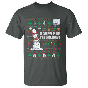 Funny Christmas Basketball Snowmen T Shirt Hoops For The Holidays Ugly Sweater TS12 Dark Heather Print Your Wear