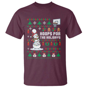 Funny Christmas Basketball Snowmen T Shirt Hoops For The Holidays Ugly Sweater TS12 Maroon Print Your Wear