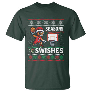 Seasons Swishes T Shirt Funny Gingerbread Basketball Christmas Gift TS12 Dark Forest Green Print Your Wear