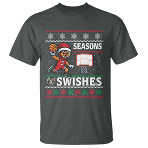 Seasons Swishes T Shirt Funny Gingerbread Basketball Christmas Gift TS12 Dark Heather Print Your Wear