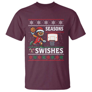 Seasons Swishes T Shirt Funny Gingerbread Basketball Christmas Gift TS12 Maroon Print Your Wear