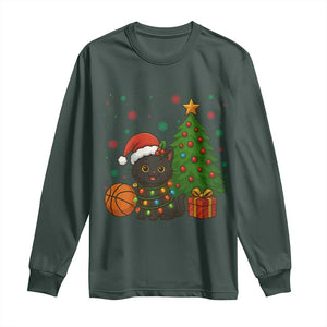 Funny Christmas Black Cat Long Sleeve Shirt Gift For Cat Lover TS12 Dark Forest Green Print Your Wear