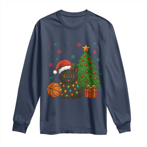 Funny Christmas Black Cat Long Sleeve Shirt Gift For Cat Lover TS12 Navy Print Your Wear