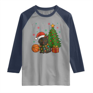 Funny Christmas Black Cat Raglan Shirt Gift For Cat Lover TS12 Sport Gray Navy Print Your Wear