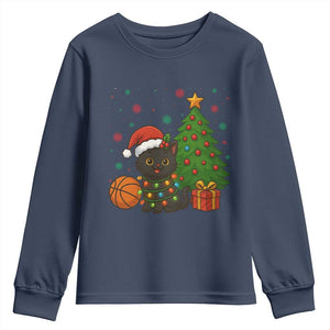Funny Christmas Black Cat Youth Sweatshirt Gift For Cat Lover TS12 Navy Print Your Wear