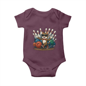 Funny Bowler Gift Baby Onesie Bowling Cat With Sunglasses TS12 Maroon Print Your Wear