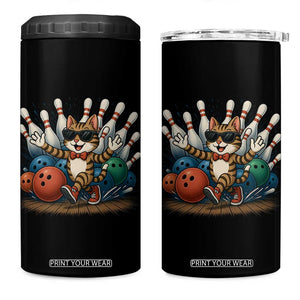 Funny Bowler Gift 4 in 1 Can Cooler Tumbler Bowling Cat With Sunglasses TS12 One Size: 16 oz Black Print Your Wear