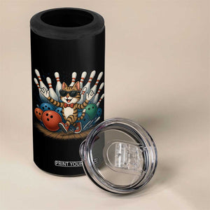 Funny Bowler Gift 4 in 1 Can Cooler Tumbler Bowling Cat With Sunglasses TS12 Print Your Wear