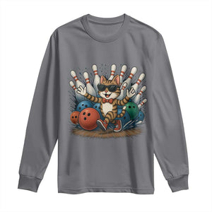 Funny Bowler Gift Long Sleeve Shirt Bowling Cat With Sunglasses TS12 Charcoal Print Your Wear