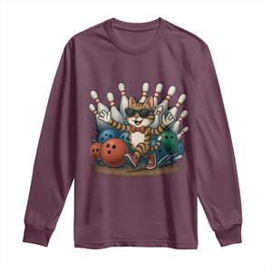 Funny Bowler Gift Long Sleeve Shirt Bowling Cat With Sunglasses TS12 Maroon Print Your Wear