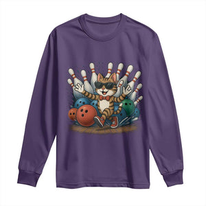 Funny Bowler Gift Long Sleeve Shirt Bowling Cat With Sunglasses TS12 Purple Print Your Wear