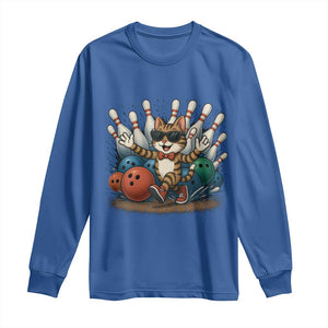 Funny Bowler Gift Long Sleeve Shirt Bowling Cat With Sunglasses TS12 Royal Blue Print Your Wear