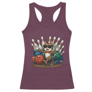Funny Bowler Gift Racerback Tank Top Bowling Cat With Sunglasses TS12 Maroon Print Your Wear