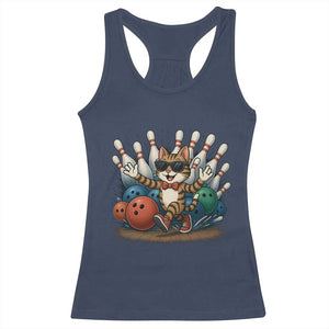 Funny Bowler Gift Racerback Tank Top Bowling Cat With Sunglasses TS12 Navy Print Your Wear